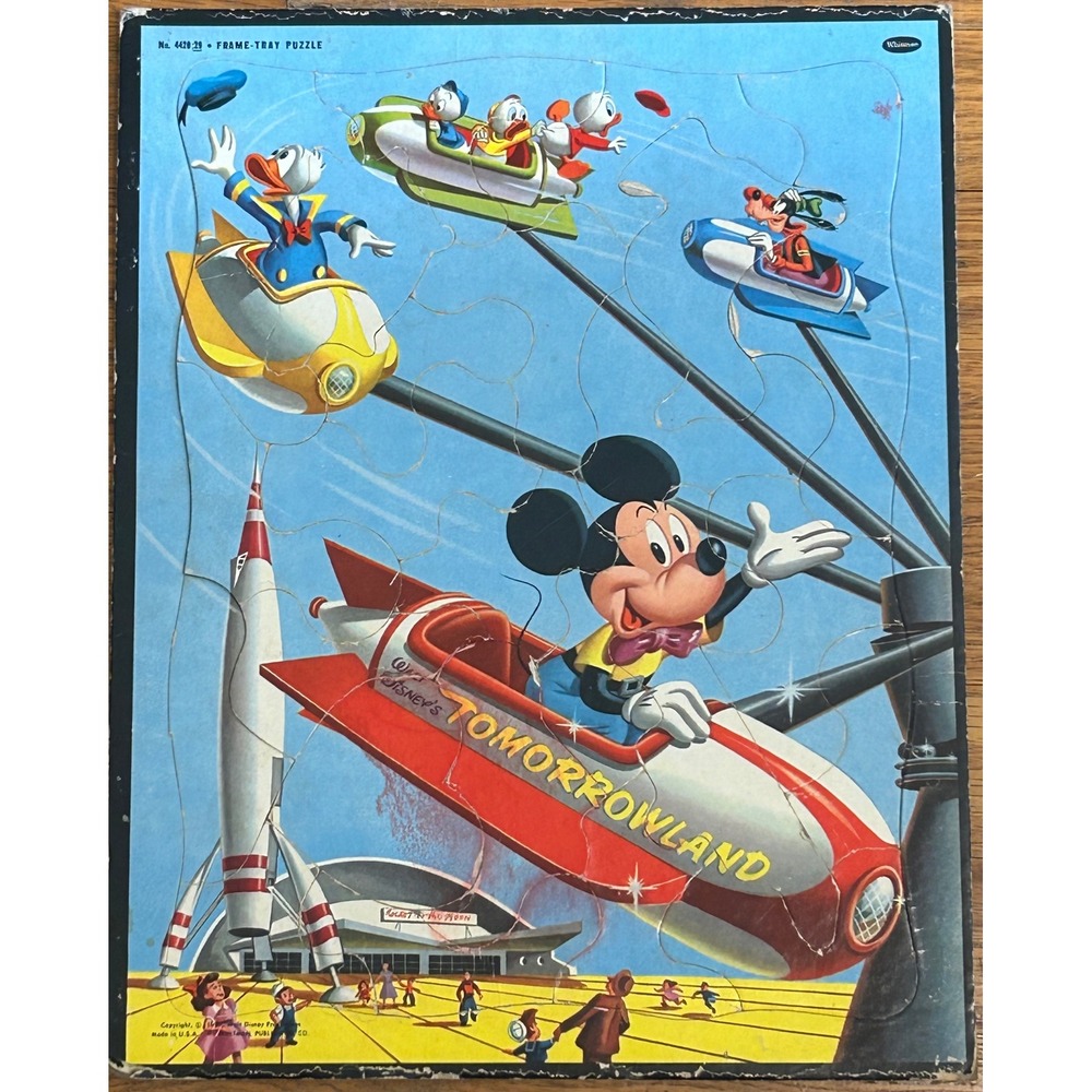VTG 1957 Whitman Disney Tomorrowland Tray Puzzle‎ Mickey Donald Goofy Space Age